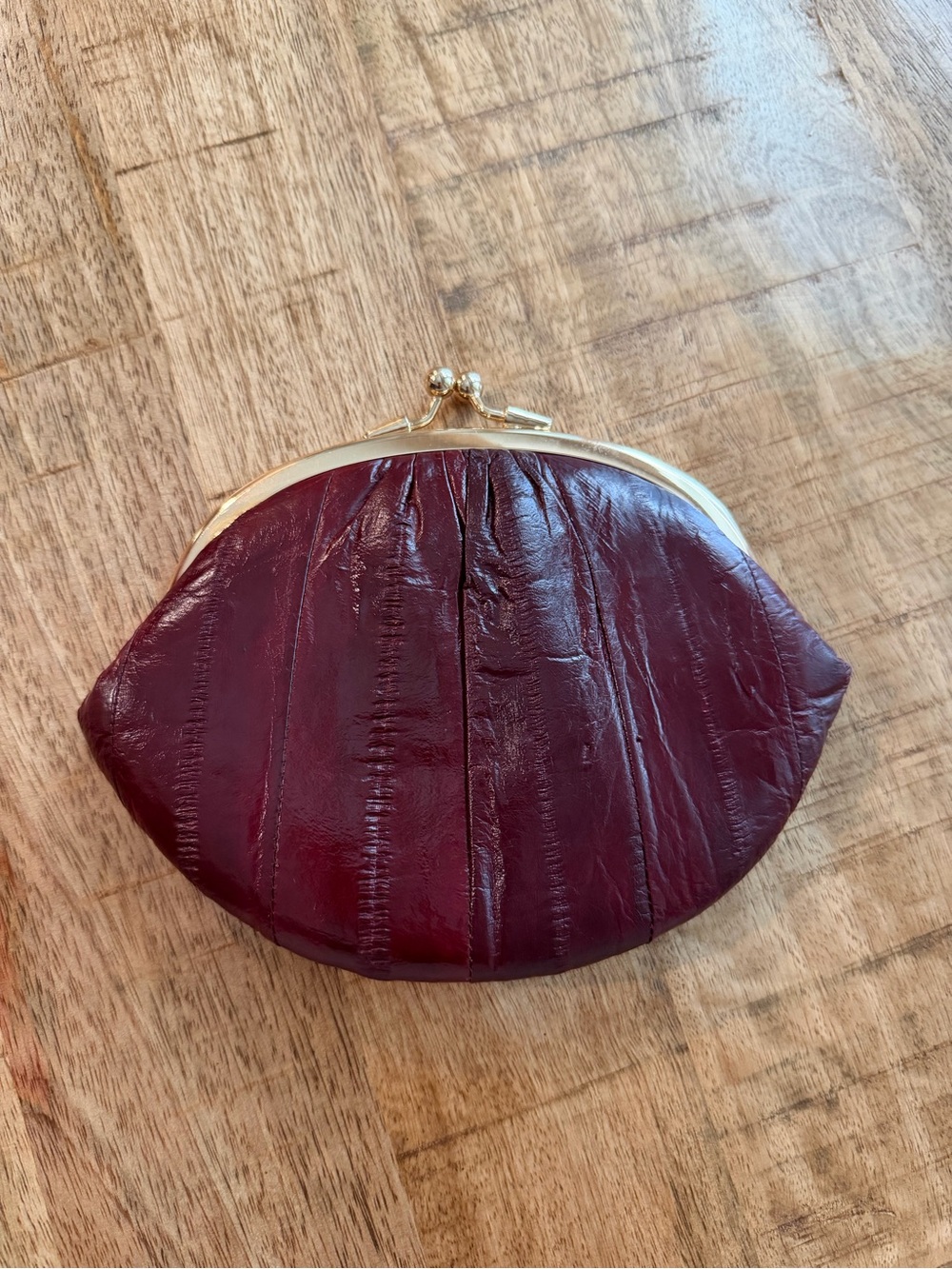 Vintage Burgundy Eel Skin Kiss-Lock Coin Purse